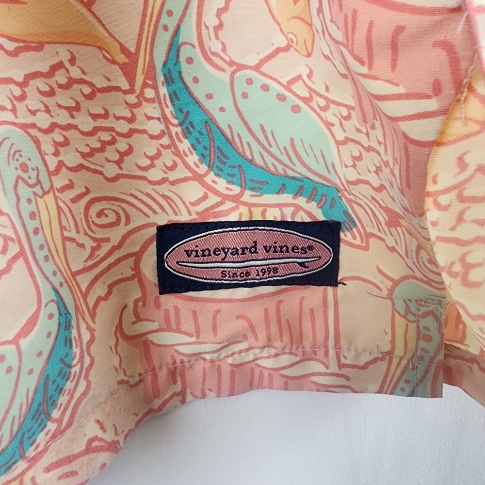 Vineyard Vines Mens Lined Swimming Trunks Tropical Fish Pelican Blue Orange Pink - Picture 3 of 10